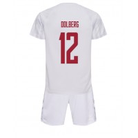 Danmark Kasper Dolberg #12 Replika babykläder Bortaställ Barn VM 2022 Kortärmad (+ korta byxor)